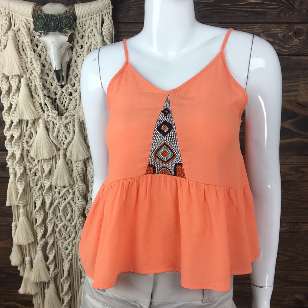 Elodie | Aztec Embroidered Peplum Tank Top‎